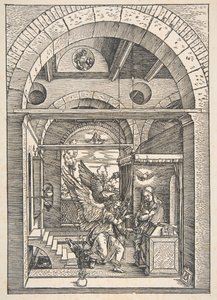 A Anunciação, de A Vida da Virgem, Edição Latina, 1511.nd de Albrecht Dürer