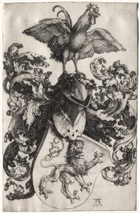 O brasão com um leão e galo de Albrecht Dürer