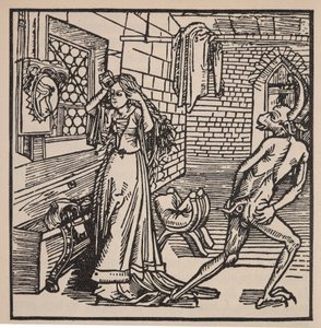 O Demônio da Vaidade e a Coquete, ilustração de &39;Der Ritter vom Turm&39;, 1498 (ver também 202574) de Albrecht Dürer