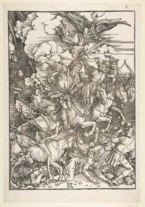 Os quatro cavaleiros, de The Apocalypse, Latin Edition, 1511, ca. 1511 de Albrecht Dürer