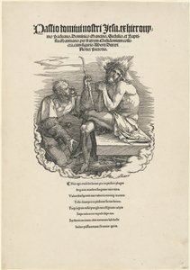 O homem das dores ridicularizado por um soldado de Albrecht Dürer