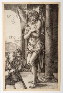 O Homem das Dores junto à coluna com a Virgem e São João, da "Paixão Gravada" de Albrecht Dürer