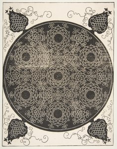 O sexto nó. Roundel entrelaçado com sete coroas de flores, 1521 antes. de Albrecht Dürer