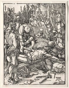 A pequena paixão: Cristo sendo pregado na cruz de Albrecht Dürer