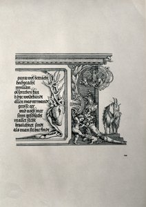 O Arco do Triunfo do Imperador Maximiliano I da Alemanha 1459-1519: detalhe de uma pele de veado com uma inscrição elogiando as conexões da família dos imperadores, com uma cabra de orelhas caídas, símbolo da intensidade do calor de Albrecht Dürer
