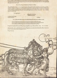A Carruagem Triunfal de Maximiliano I O Grande Carro Triunfal [placa 8 de 8], 1523 Latin ed.. de Albrecht Dürer