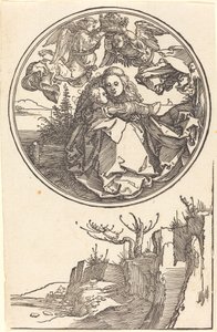 A Virgem coroada por dois anjos sobre uma paisagem de Albrecht Dürer