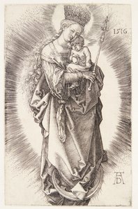 A Virgem em um crescente com uma coroa de estrelas e um cetro de Albrecht Dürer