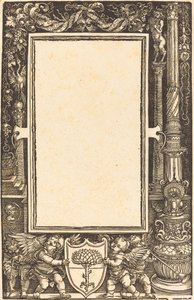 Fronteira do título com Putti segurando as armas Pirckheimer, provavelmente 1513. de Albrecht Dürer