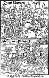 Página de rosto de uma edição de Ship of Fools, de Sebastian Brant, 1494. de Albrecht Dürer