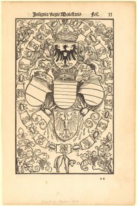 Brasão de Maximiliano I como rei romano [recto]; brasão de Florian Waldauf (Waldauff) de Waldenstein [verso] de Albrecht Dürer