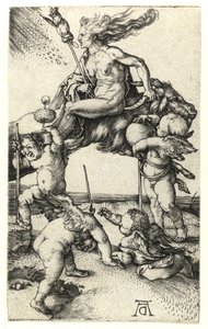 Bruxa andando para trás em uma cabra, c.1505 de Albrecht Dürer