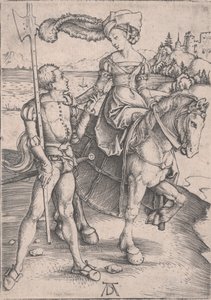 Uma Dama a Cavalo e um Lansquenet de Albrecht Dürer