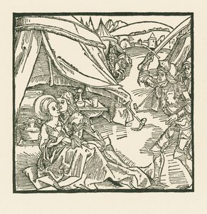 Um cavaleiro do exército israelita mata outro cavaleiro que encontra com uma amante pagã de Albrecht Dürer or Duerer