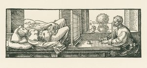 Um homem a desenhar uma mulher reclinada de Albrecht Dürer or Duerer