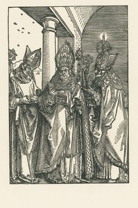 Bispo São Nicolau, santos Ulrich e Erasmo, c.1505 (xilogravura) de Albrecht Dürer or Duerer