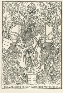 Celtes apresenta a sua obra ao Imperador Maximiliano, impresso para a Sodalitas Celtica, Nuremberga de Albrecht Dürer or Duerer
