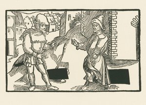 Demea e Micio, c.1492-93 (xilogravura) de Albrecht Dürer or Duerer