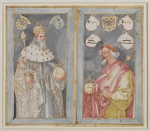 Imperadores Carlos Magno e Sigismundo, 1507-1510 cerca de de Albrecht Dürer