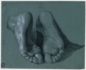 Etude de pieds - Estudo de Dois Pés - Desenho de Albrecht Durer (1471-1528), Aguarela, cor branca, giz preto sobre papel, c1508 (17,6x21,6cm) - Museu Boijmans Van Beuningen, Roterdão de Albrecht Dürer