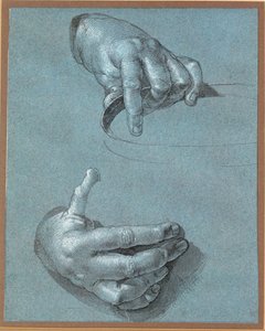 Mãos - Dois estudos (desenho a giz sobre papel azul) de Albrecht Dürer or Duerer