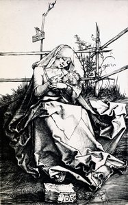 Madonna e Criança numa cerca (gravura em cobre) de Albrecht Dürer
