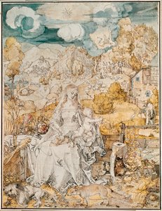 Madona com uma multidão de animais (aguarela, caneta e pincel sobre papel) de Albrecht Dürer or Duerer