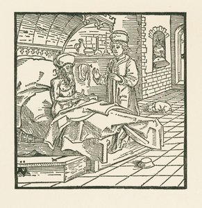 O Mestre Catão, no seu leito de morte, dá boas instruções ao seu filho de Albrecht Dürer or Duerer