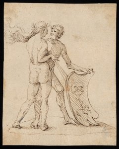 Mulher e homem nus com o escudo com o brasão de Willibald Pirckheimer de Albrecht Dürer