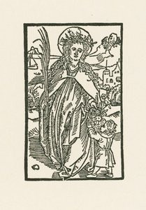 Santa Doroteia. Ilustração para Hortulus Anime. Impresso por Michael Furter, Basileia de Albrecht Dürer or Duerer