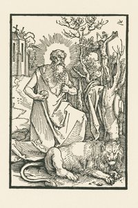 São Jerónimo. Ilustração para Lukas von Prag: Apologia. Impresso por Hieronymus Höltzel, Nuremberga de Albrecht Dürer or Duerer