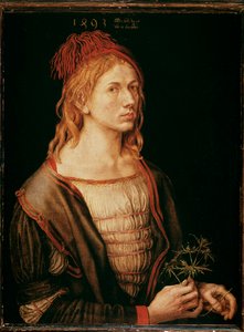 Auto-retrato com cardo (Pintura, cola de pergaminho sobre tela de Albrecht Dürer