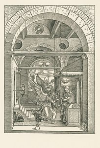 A Anunciação, c.1503 (xilogravura) de Albrecht Dürer or Duerer