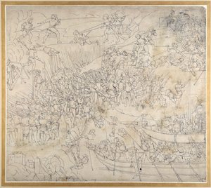 O Assalto perto de Rorschach no Lago Konstanz, c.1500 (caneta e tinta sobre papel) de Albrecht Dürer