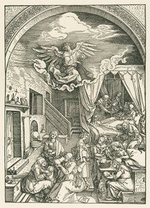 O Nascimento da Virgem, c.1503 (xilogravura) de Albrecht Dürer or Duerer
