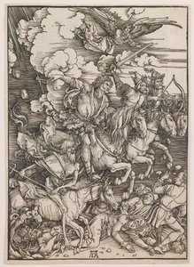 Os Quatro Cavaleiros do Apocalipse, de "O Apocalipse", c.1497-98 (xilogravura) de Albrecht Dürer or Duerer