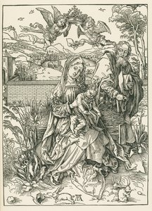 A Sagrada Família com três lebres, c.1497 (xilogravura) de Albrecht Dürer or Duerer