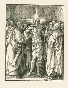 A Incredulidade de São Tomé, c.1510-10 (xilogravura) de Albrecht Dürer or Duerer