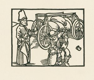 O padre tem um saco numa carroça e a aveia está a ser colocada nele, c.1489-90 (xilogravura) de Albrecht Dürer or Duerer