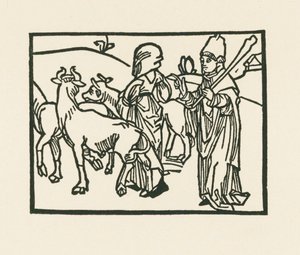 O Sacerdote, com as suas vestes, expulsa o gado e à sua frente vai a serva, c.1489-90 (xilogravura) de Albrecht Dürer or Duerer