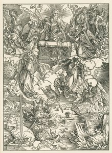 As sete trombetas são entregues aos anjos. O Apocalipse de São João, c.1496-97 (xilogravura) de Albrecht Dürer or Duerer
