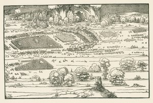 O cerco de uma fortaleza. Bloco da direita de Albrecht Dürer or Duerer