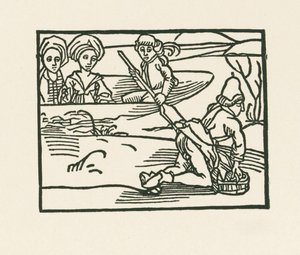 A duquesa está num barco na água onde o padre está a lavar as suas roupas interiores, c.1489-90 (xilogravura) de Albrecht Dürer or Duerer