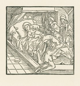 A nobre dama de companhia que alimentava tão bem os seus cães, mas deixava os pobres passar fome, depois da sua morte é lambida pelos cães até ficar preta como carvão de Albrecht Dürer or Duerer