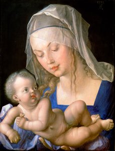 Virgem e criança segurando uma pêra comida pela metade de Albrecht Dürer