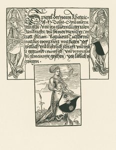 Mulher jovem segurando um brasão de armas de Albrecht Dürer or Duerer