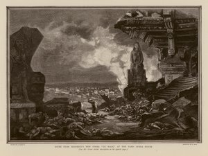 Cena da ópera de Massenet, Le Mage, na Ópera de Paris (gravura) de Alcide Theophile Robaudi