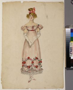 Vestido com grinaldas de flores. Projeto de figurino para a ópera "Eugene OneGuine"