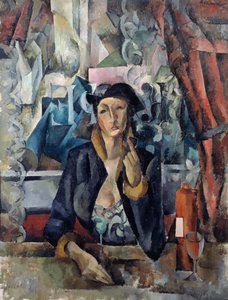 Retrato da mulher do artista num café de Aleksandr Aleksandrovich Osmerkin