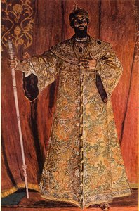 Retrato de Fyodor Ivanov Shaliapin 1873-1939 no papel de Boris Godunov, 1912, 1965. de Aleksandr Jakovlevic Golovin